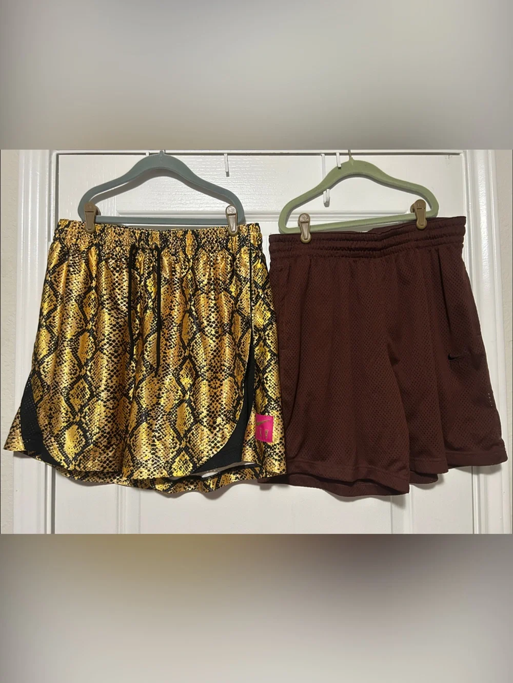 Nike Women's Yellow Snake Print Athletic Shorts & Brown Mesh Shorts